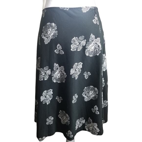 VINTAGE 1990s Worthington Black Floral Midi Skirt Size 8 Cotton Modest Church - Picture 2 of 6